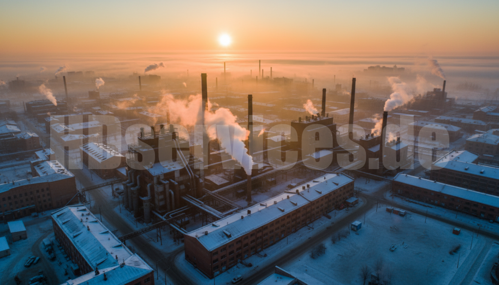 Drohnen-Sonnenaufgang Industriestadt Winter